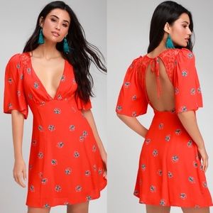 NWT FREE PEOPLE Mockingbird Red Floral Mini Dress